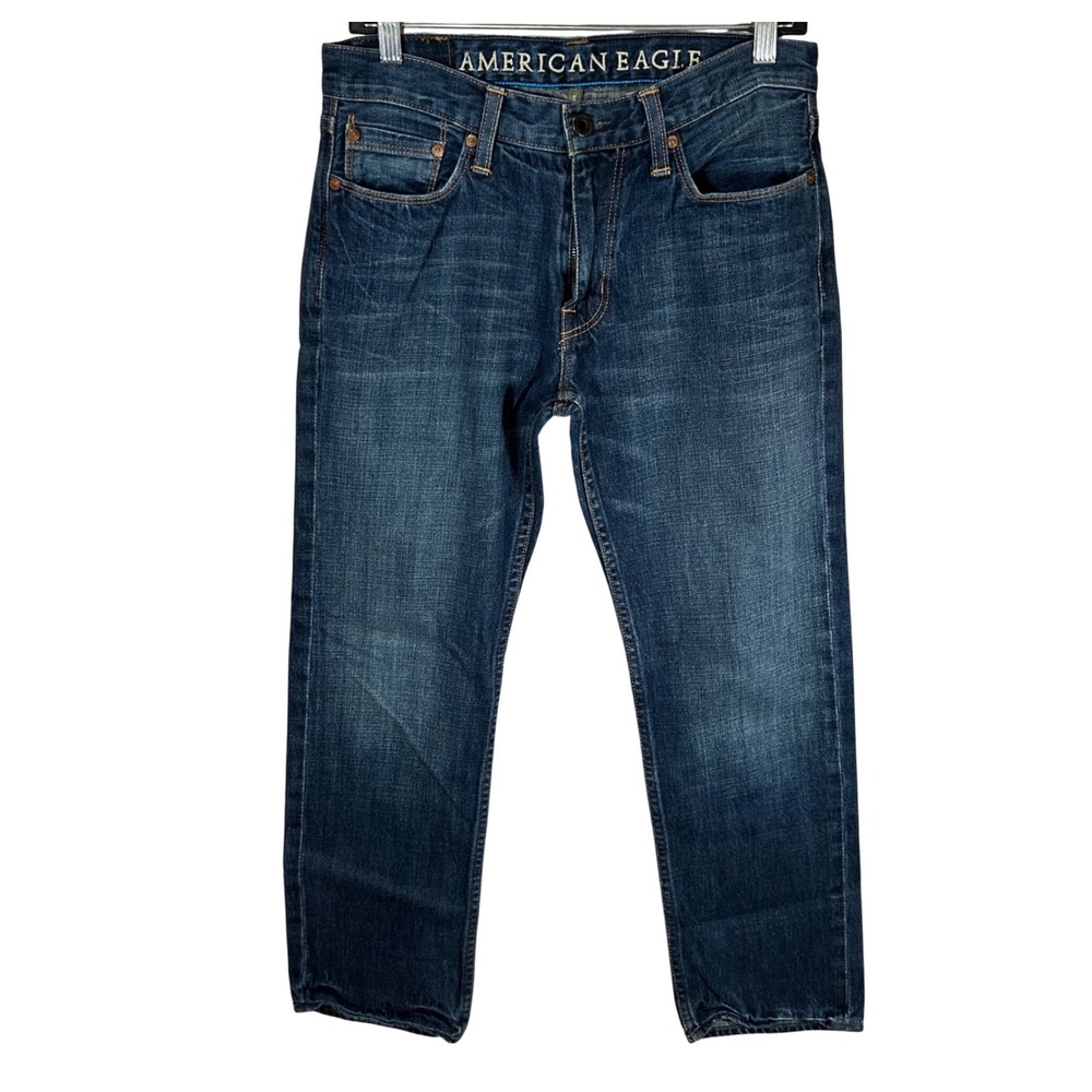 American Eagle Slim Straight Jeans Mens 30x30 Dark Wash Blue Denim 100% Cotton